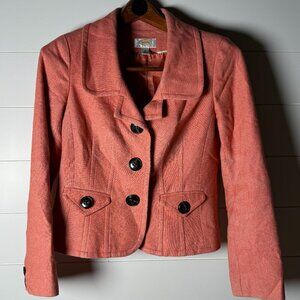 Talbots Petites Orange Heathered/Worn Look Big Buttons Fall Blazer Sz 6P